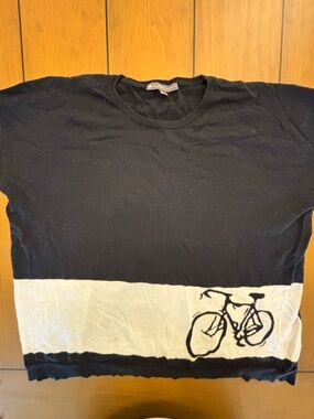 Navy Cotton Knit Sweater with Bike Graphic